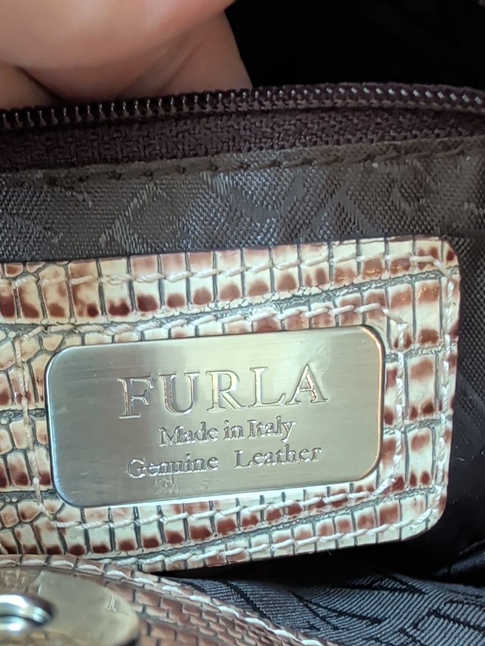Furla Textured Brown Leather Structured Handbag w COA - Picture 9 of 10
